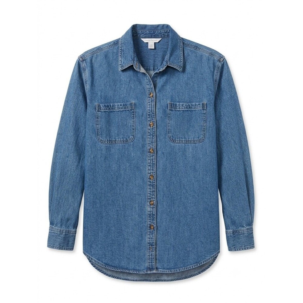 ​Old Navy Womens Medium Wash Denim Boyfriend Shirt Long Sleeve Jean Top Size M